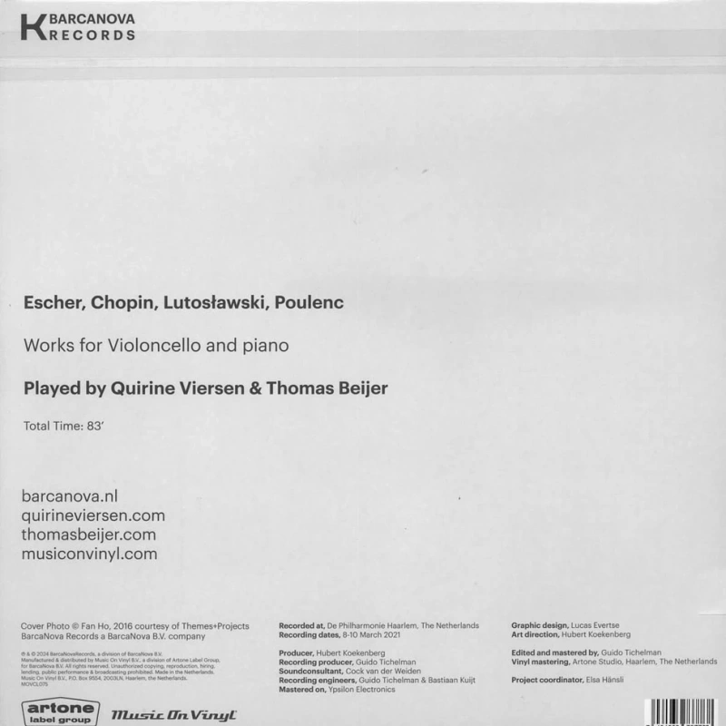 Escher, Chopin, Lutoslawski, Poulenc: Works for Violoncello and Piano