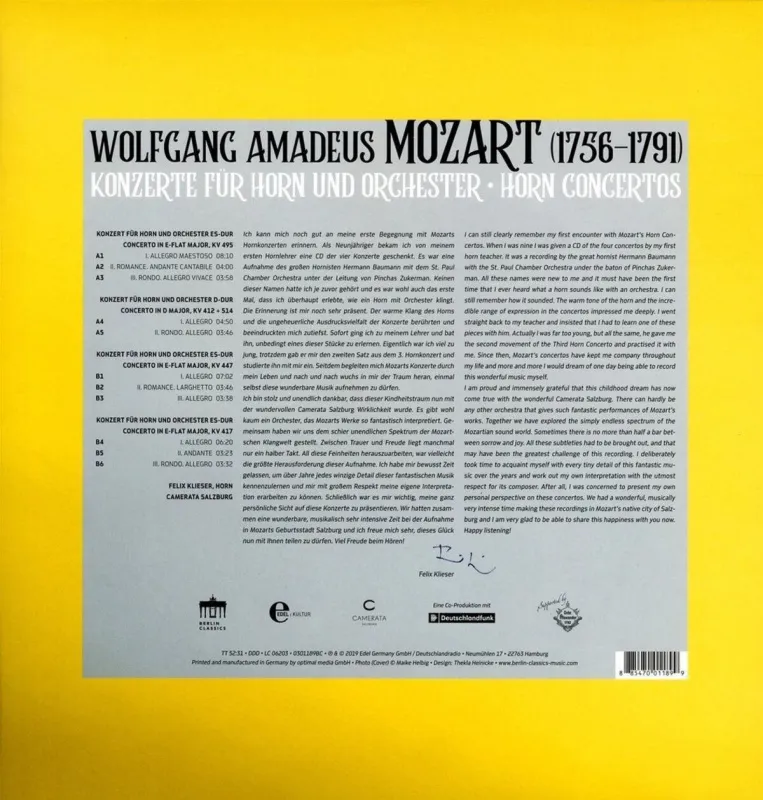 Felix Klieser, Camerata Academica Salzburg – Mozart Horn Concertos 1-4