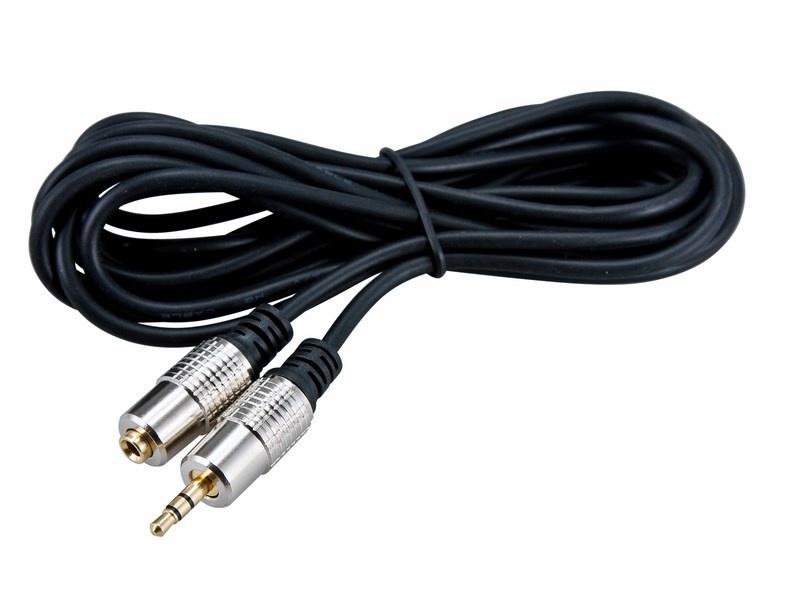 Шнур (Стерео 3,5 мм гн - Стерео 3,5 мм шт) 5 м для передачи аналогового аудиосигнала, цвет: Черный и золотой (металл) / Электроника и электротовары