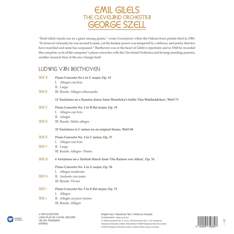 Emil Gilels, George Szell, Cleveland Orchestra – Beethoven: The Five Piano Concertos (Box Set)