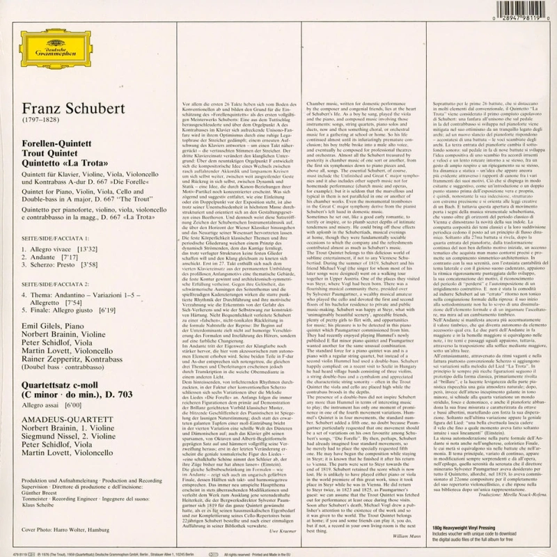 Emil Gilels, Amadeus-Quartett, Rainer Zepperitz – Schubert: Forellenquintett / Trout Quintet / Quintetto "La Trota"