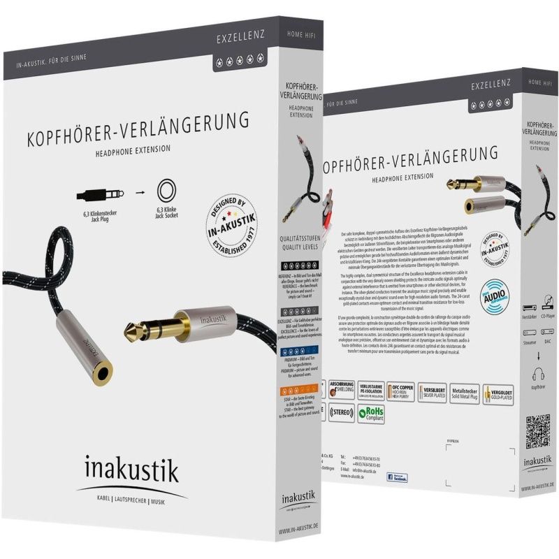 Inakustik Exzellenz Extension Audio Cable, 6.3mm jack-6.3mm jack(F) - 5м