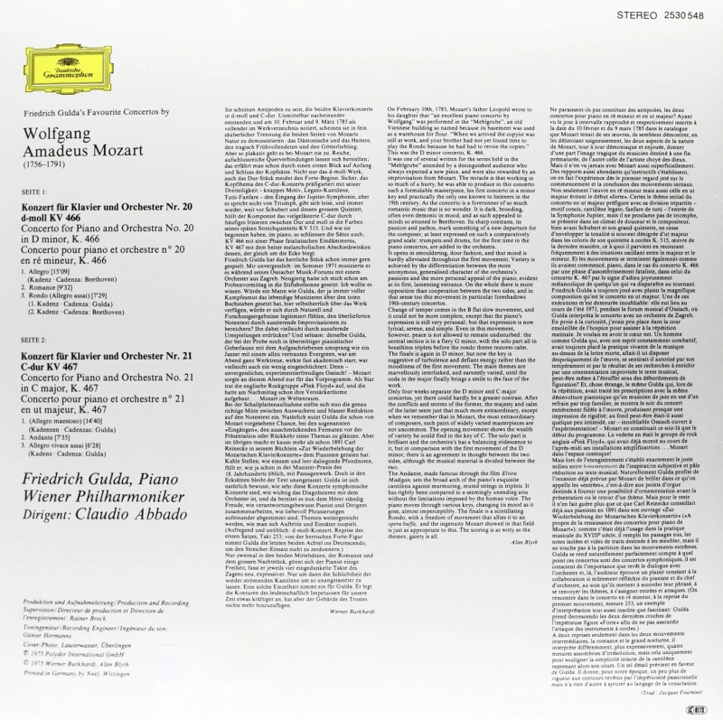 Friedrich Gulda, Wiener Philharmoniker, Claudio Abbado – Klavierkonzerte - Piano Concertos Nr. 20 & 21