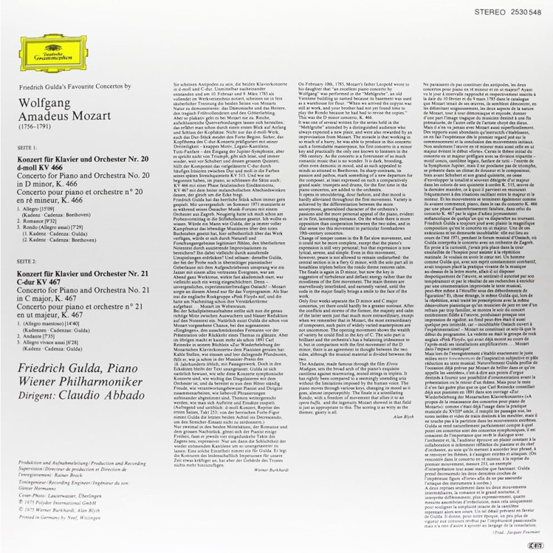 Friedrich Gulda, Wiener Philharmoniker, Claudio Abbado – Klavierkonzerte - Piano Concertos Nr. 20 & 21