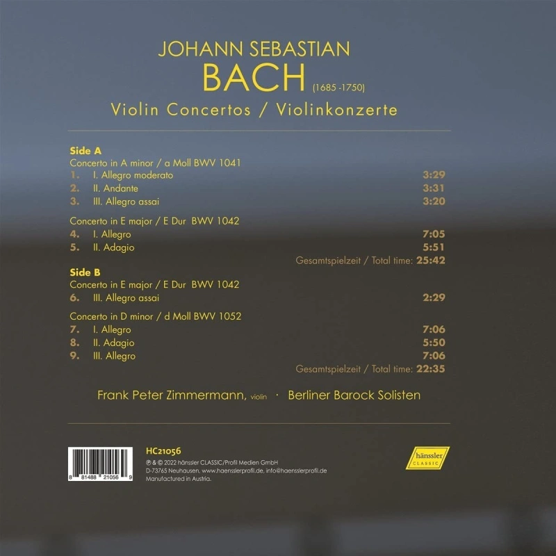 Frank Peter Zimmermann, Serge Zimmermann, Berliner Barock Solisten – Bach: Violin Concertos