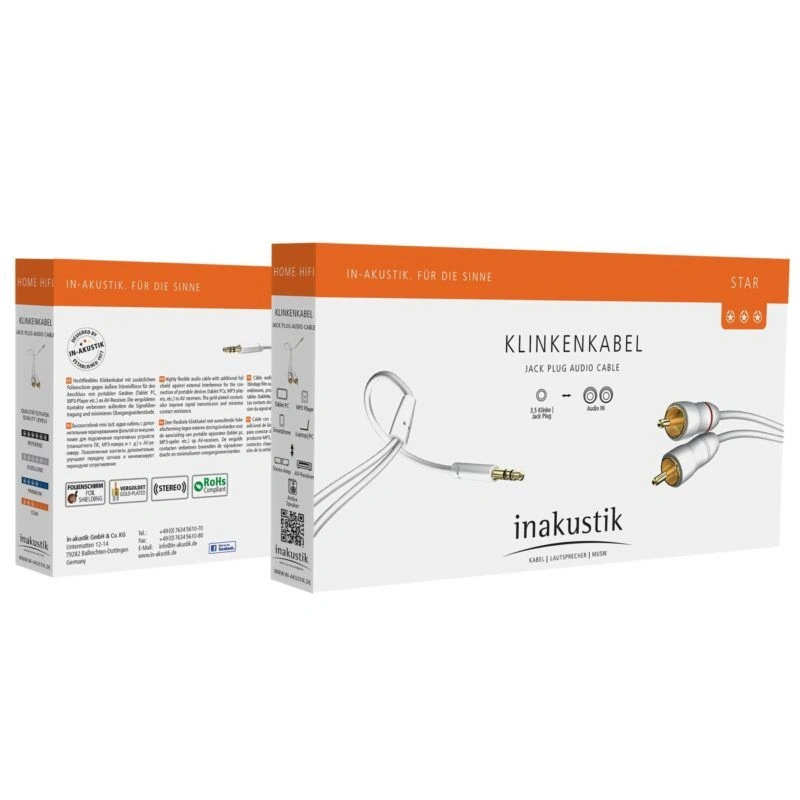 Inakustik Star MP3 Audio Cable 3.5 Phone 2RCA 0.75 m (0031000075)